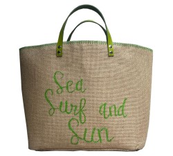 Cabas personnalisable en jute - Sea Surf And Sun anses cuir