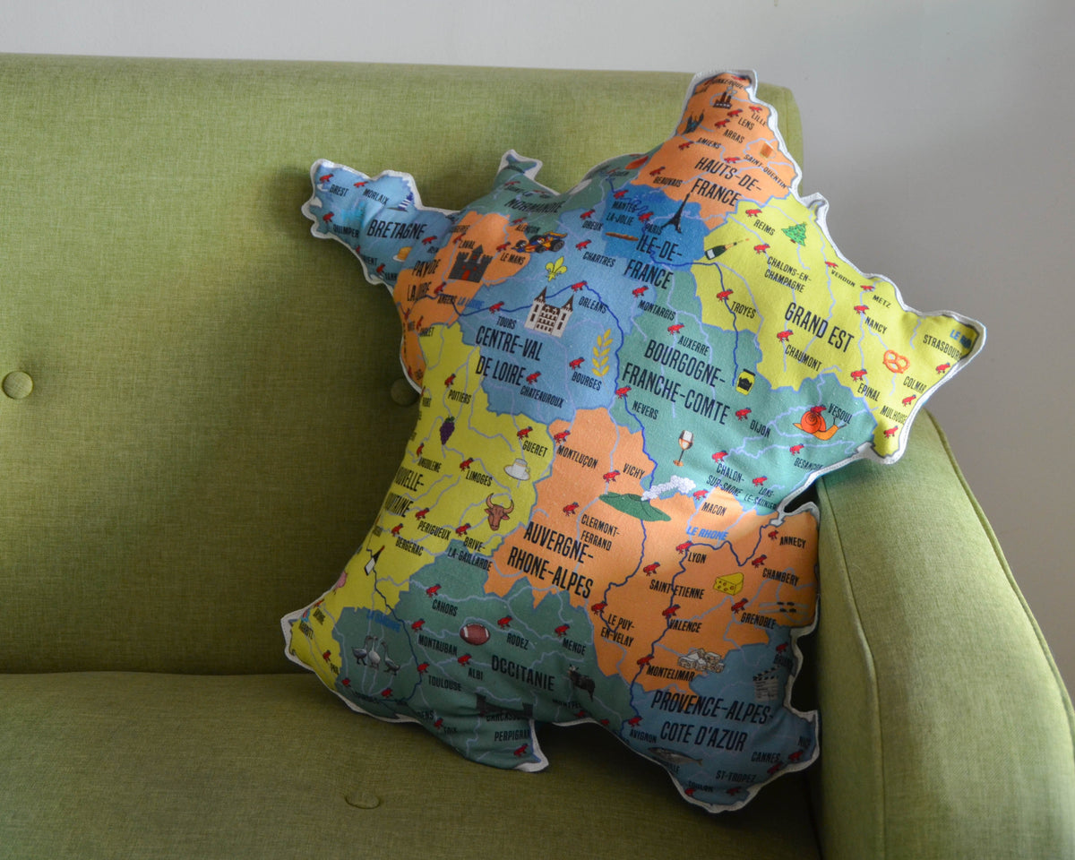 Coussin décoration villes Carte de France dos vert