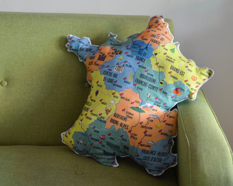 Coussin décoration villes Carte de France dos vert